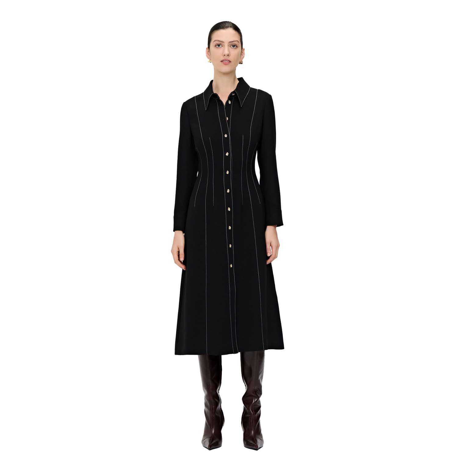 Veronika Maine Double Weave Topstitched Shirtdress